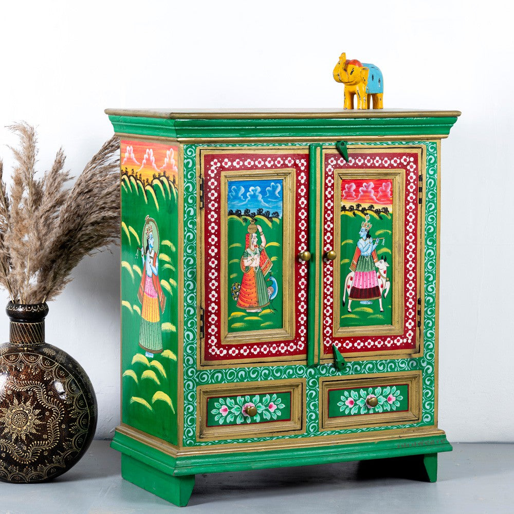 Radha Rani Wooden Handpainted Cabinet