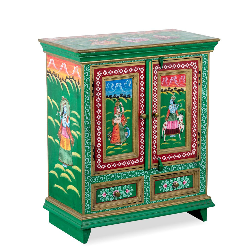 Radha Rani Wooden Handpainted Cabinet