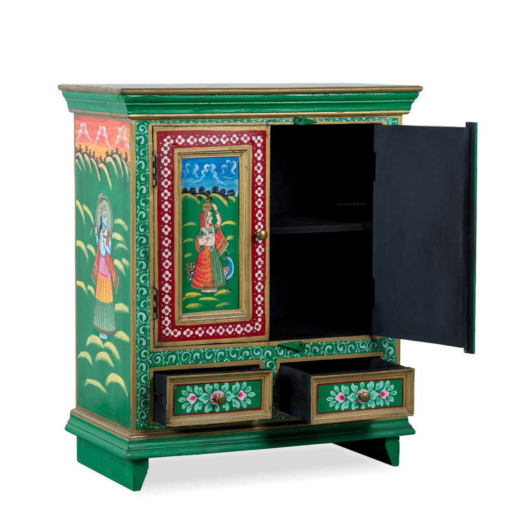 Radha Rani Wooden Handpainted Cabinet