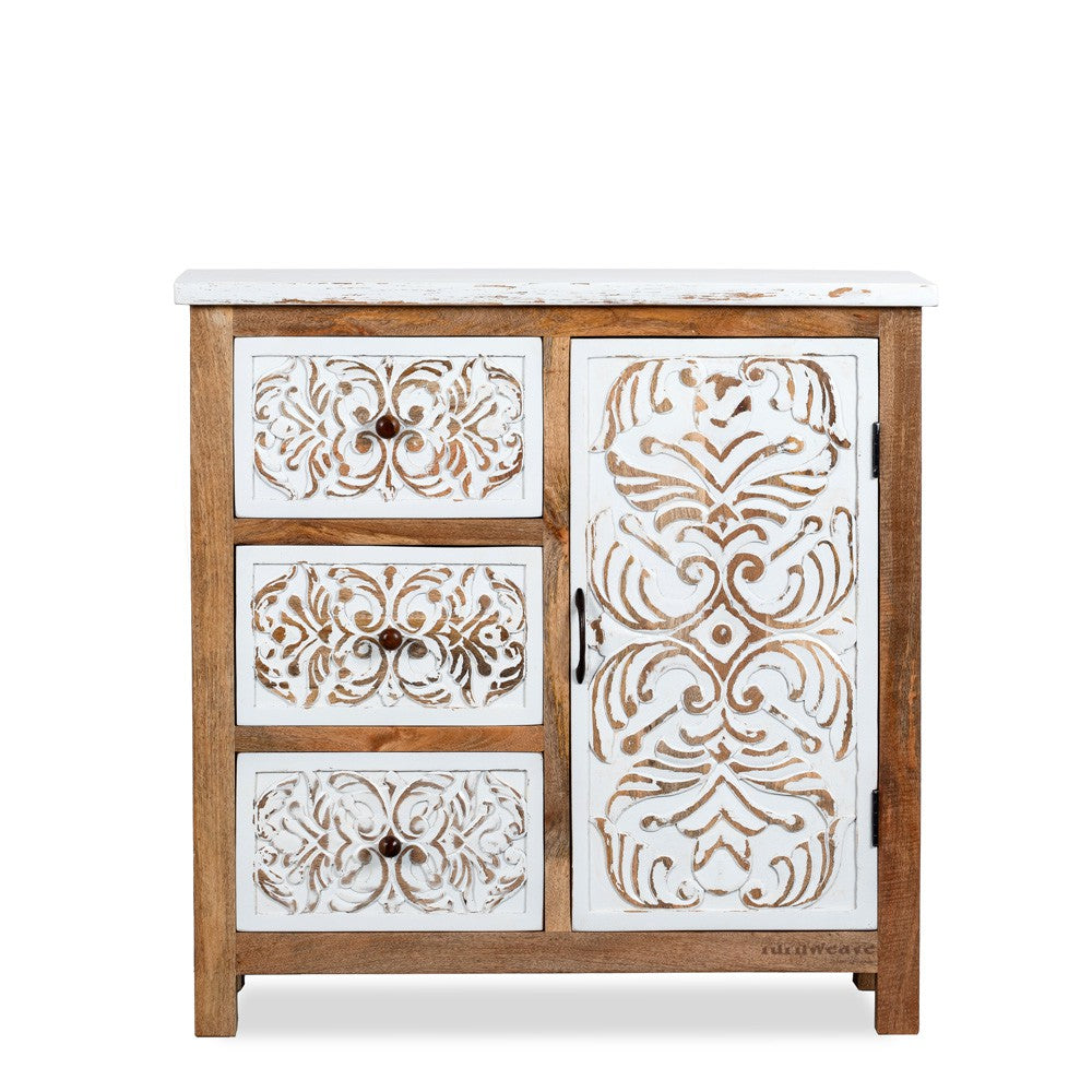 Jika Wooden Carved Cabinet (White Distress)