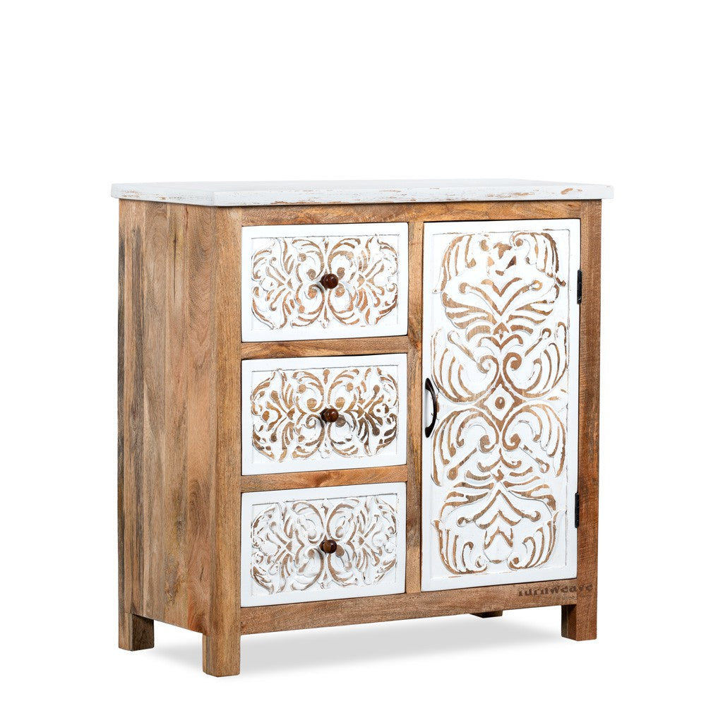 Jika Wooden Carved Cabinet (White Distress)