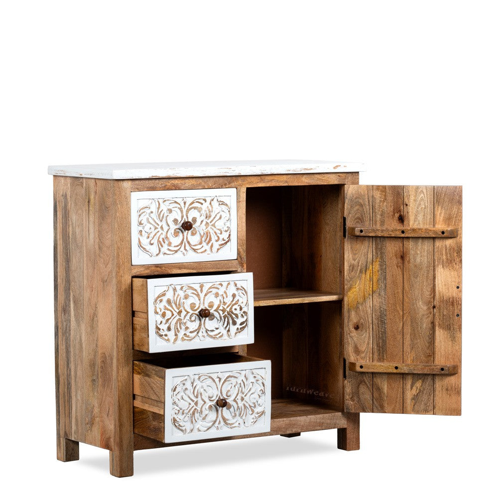 Jika Wooden Carved Cabinet (White Distress)