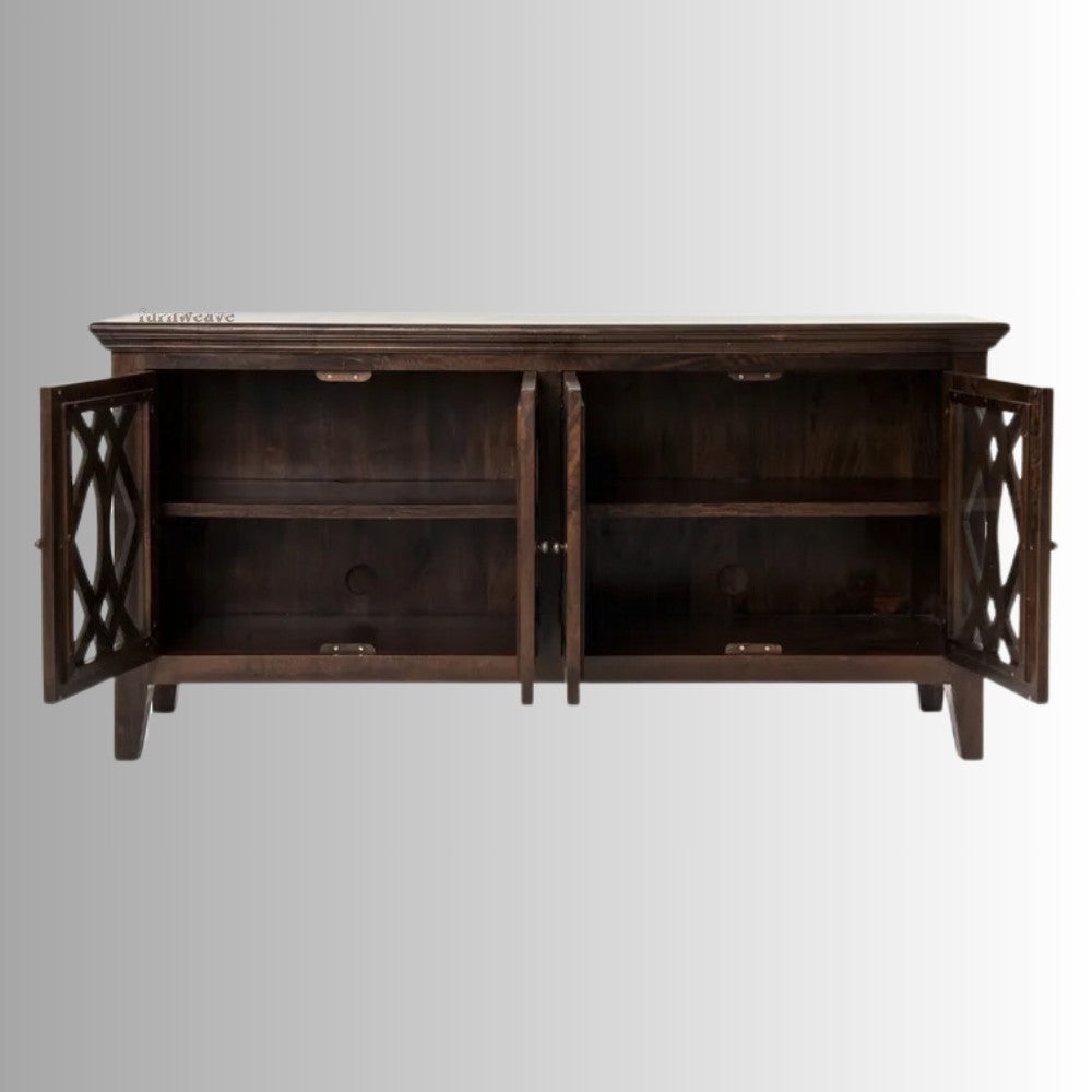 Kritam Wooden Designer Jali Sideboard (Walnut Antique)