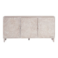 Kherka Wooden Carved Sideboard (Off White Distress)