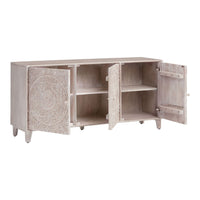 Kherka Wooden Carved Sideboard (Off White Distress)