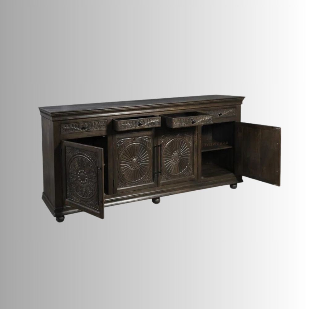 Jeen Wooden Carved Sideboard (Walnut)