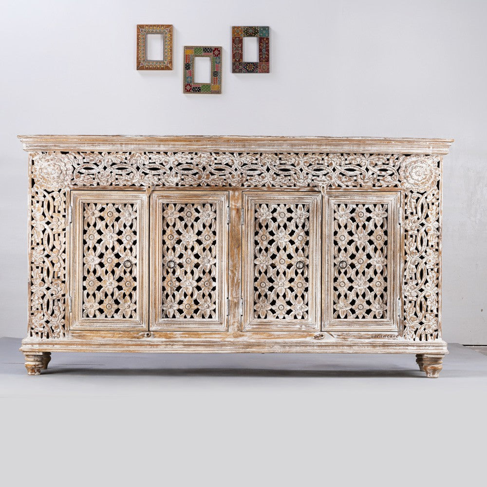 Kalel Wooden Carved Sideboard (White Distress)