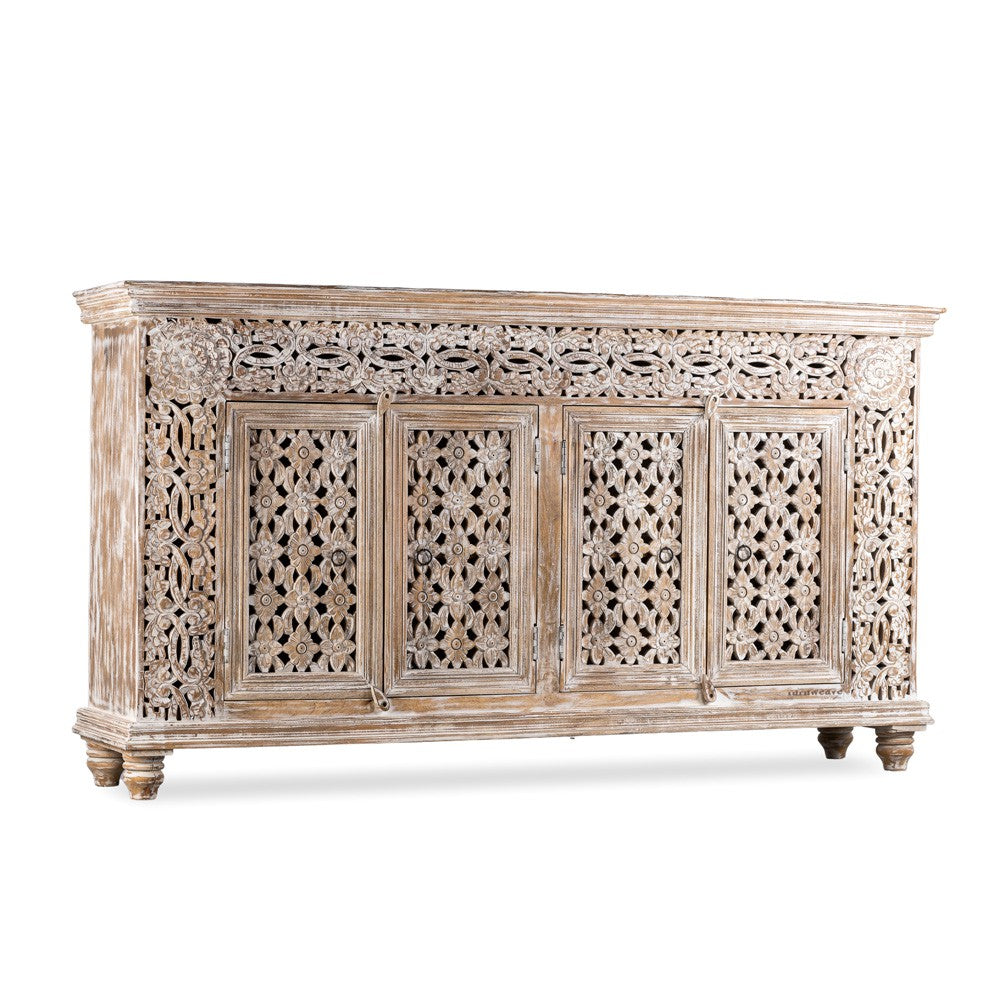 Kalel Wooden Carved Sideboard (White Distress)