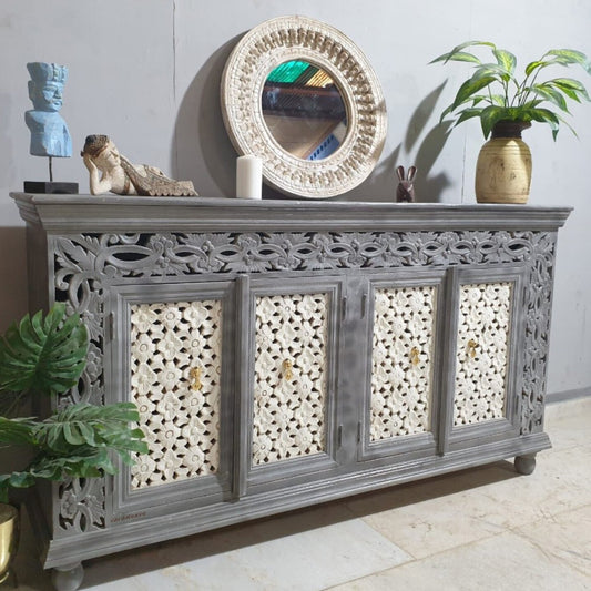 Eistha Wooden Carved Sideboard (Grey)