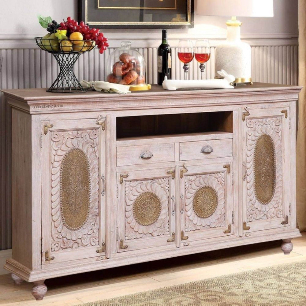 Rika Wooden Brass Fitted Sideboard (Cream)