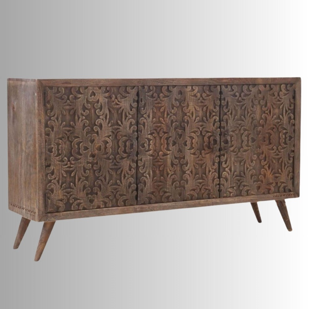 Tishi Wooden Carved Sideboard for Storage (Brown Antique)