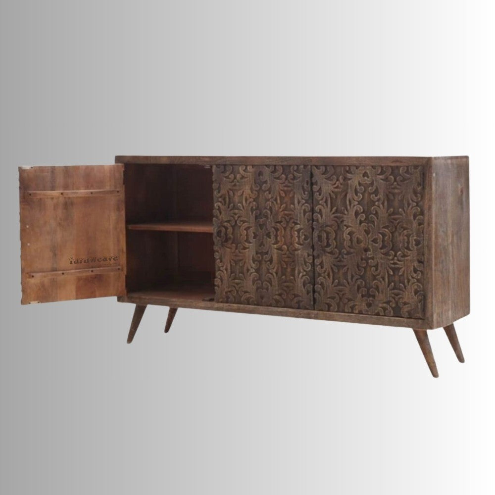 Tishi Wooden Carved Sideboard for Storage (Brown Antique)