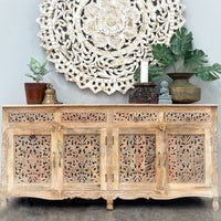 Atena Wooden Carved Sideboard Storage (Natural)