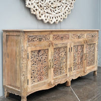 Atena Wooden Carved Sideboard Storage (Natural)