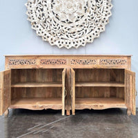 Atena Wooden Carved Sideboard Storage (Natural)