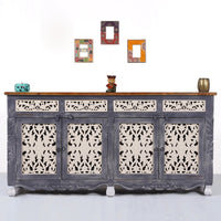 Atena Wooden Carved Sideboard Storage (Grey Antique)