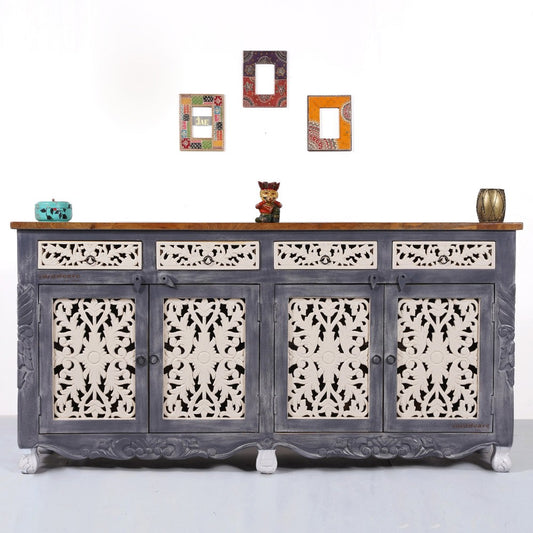 Atena Wooden Carved Sideboard Storage (Grey Antique)