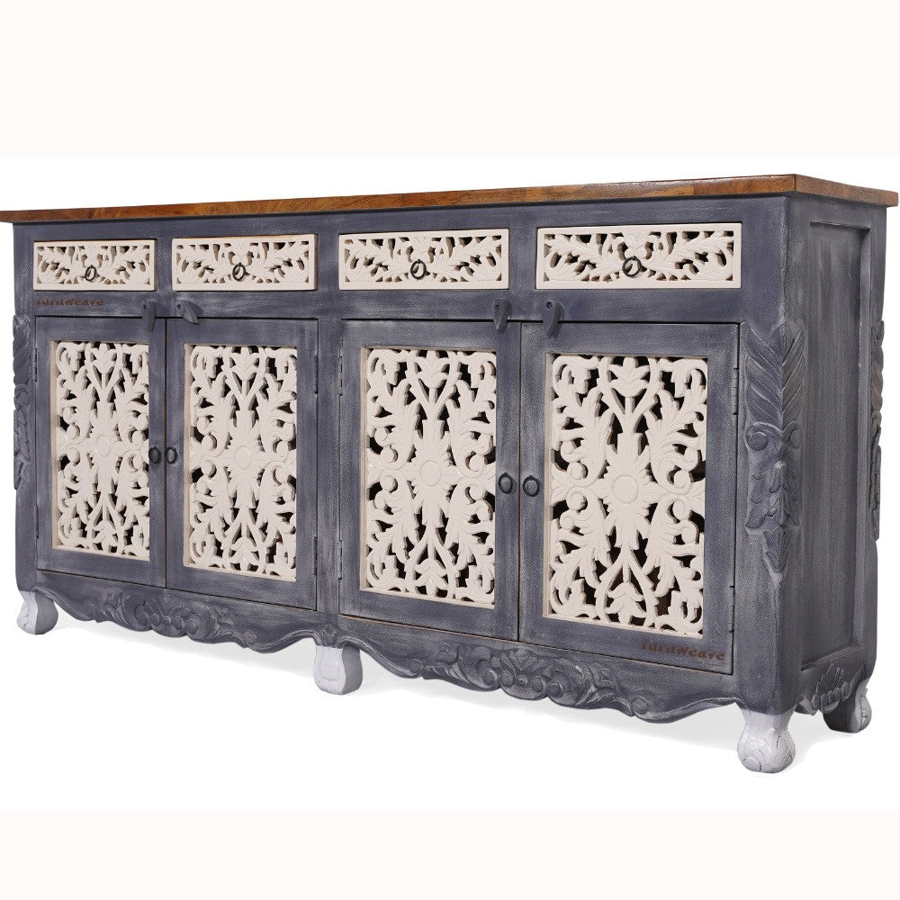 Atena Wooden Carved Sideboard Storage (Grey Antique)