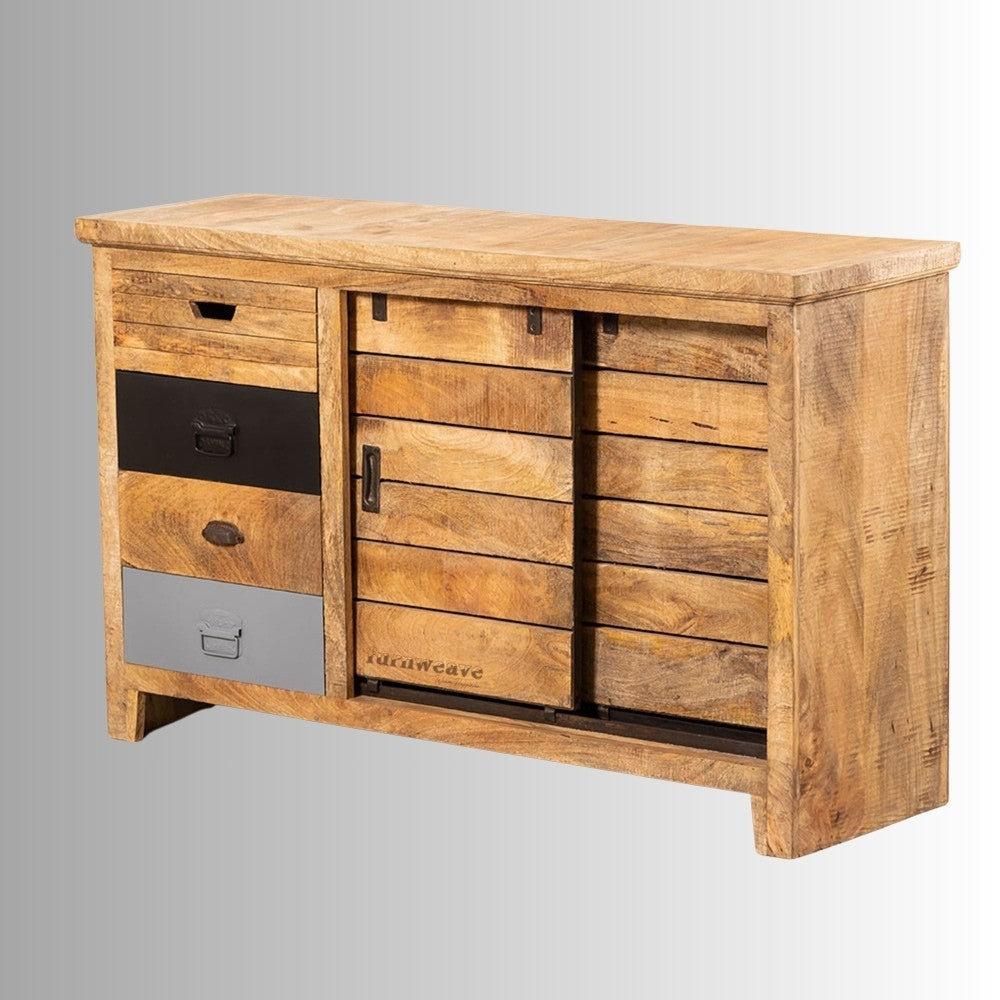 Kefta Industrial Solid Wood Sliding Sideboard (Industrial Natural)