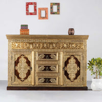 Hunika Wooden Brass Fitted Sideboard for Storage (Teak)