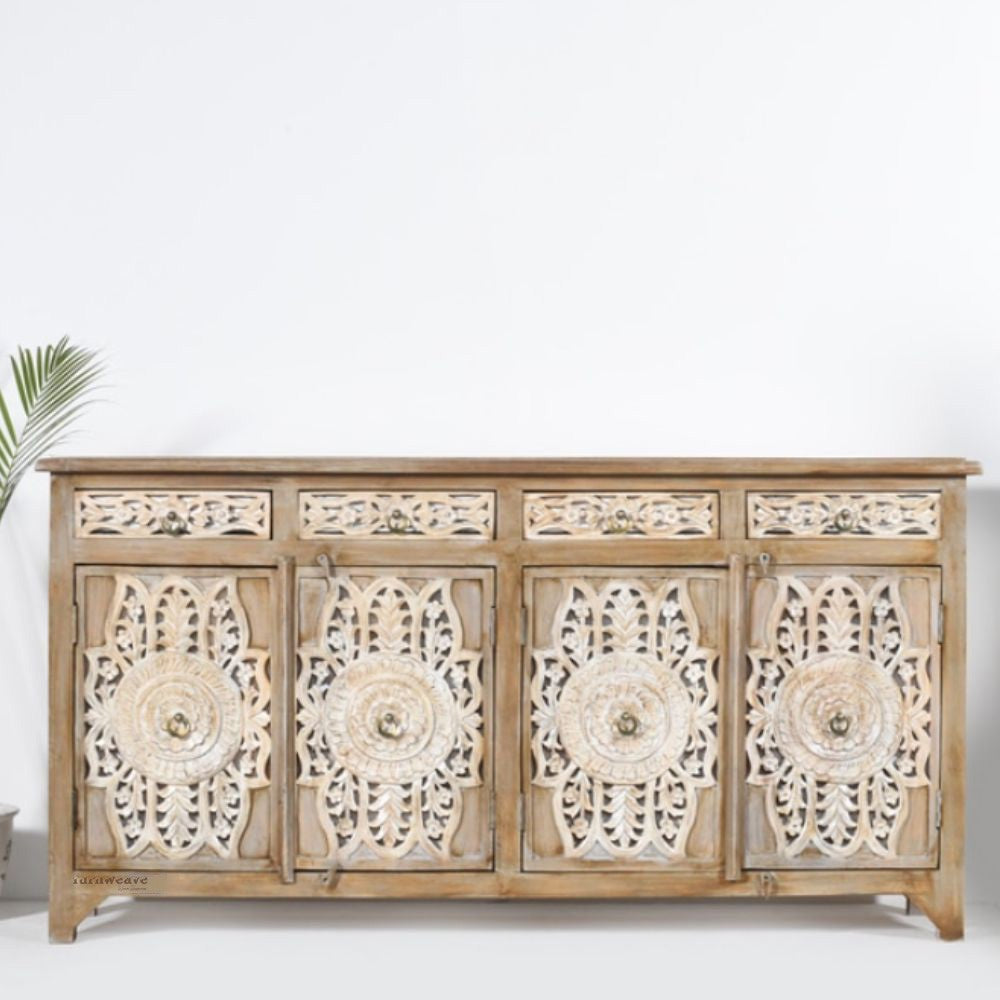 Wana Wooden Carved Sideboard for Storage (Light Brown)