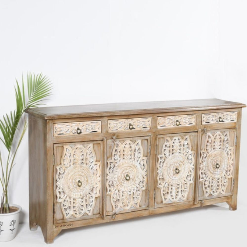 Wana Wooden Carved Sideboard for Storage (Light Brown)