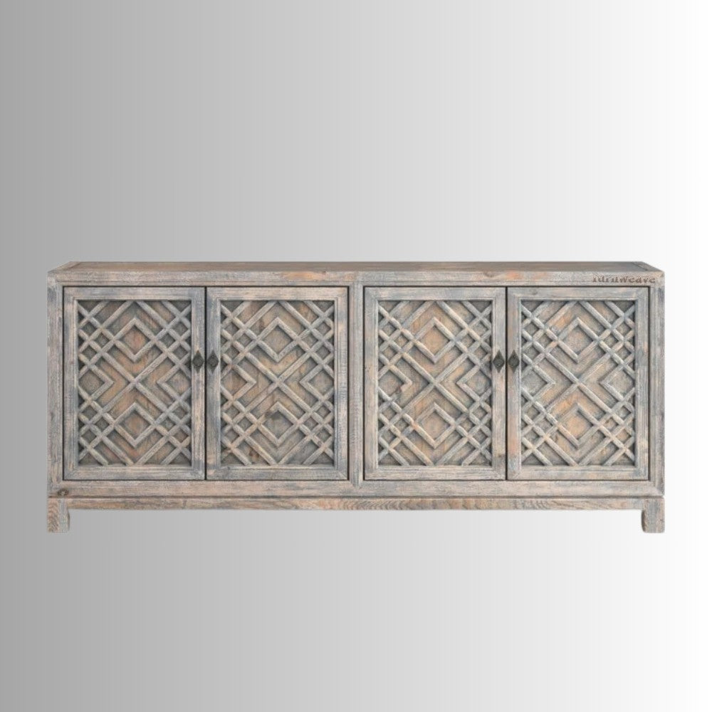 Wisi Wooden Designer Rustic Sideboard (Light Grey Distress)