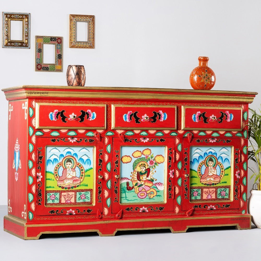 Kalakre Wooden Handpainted Sideboard Storage Cabinet