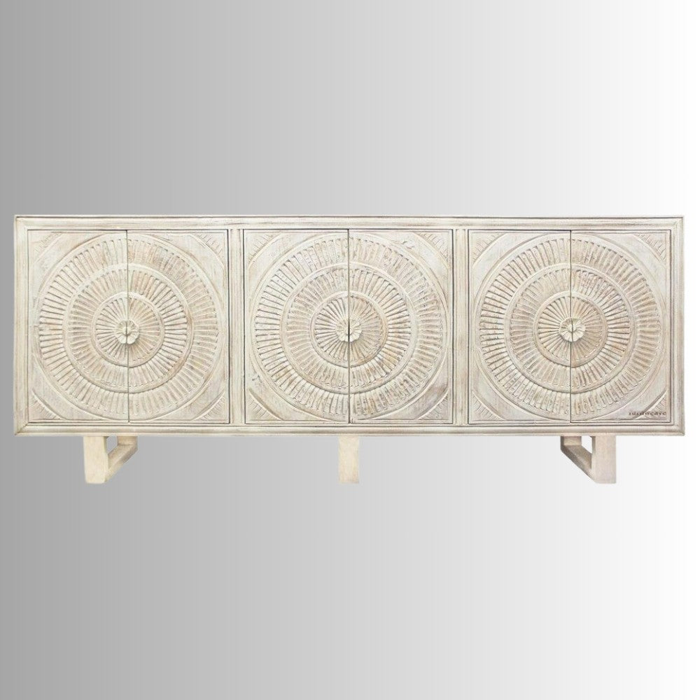 Kelki Wooden Carved Cabinet (White Distress)