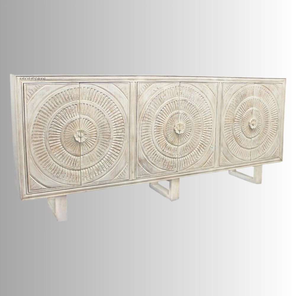 Kelki Wooden Carved Cabinet (White Distress)