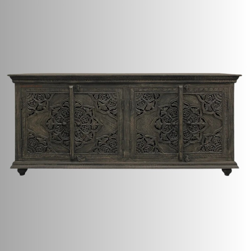 Sasika Wooden Carved Sideboard (Dark Grey)