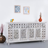 Eistha Wooden Carved Sideboard (White Distress)