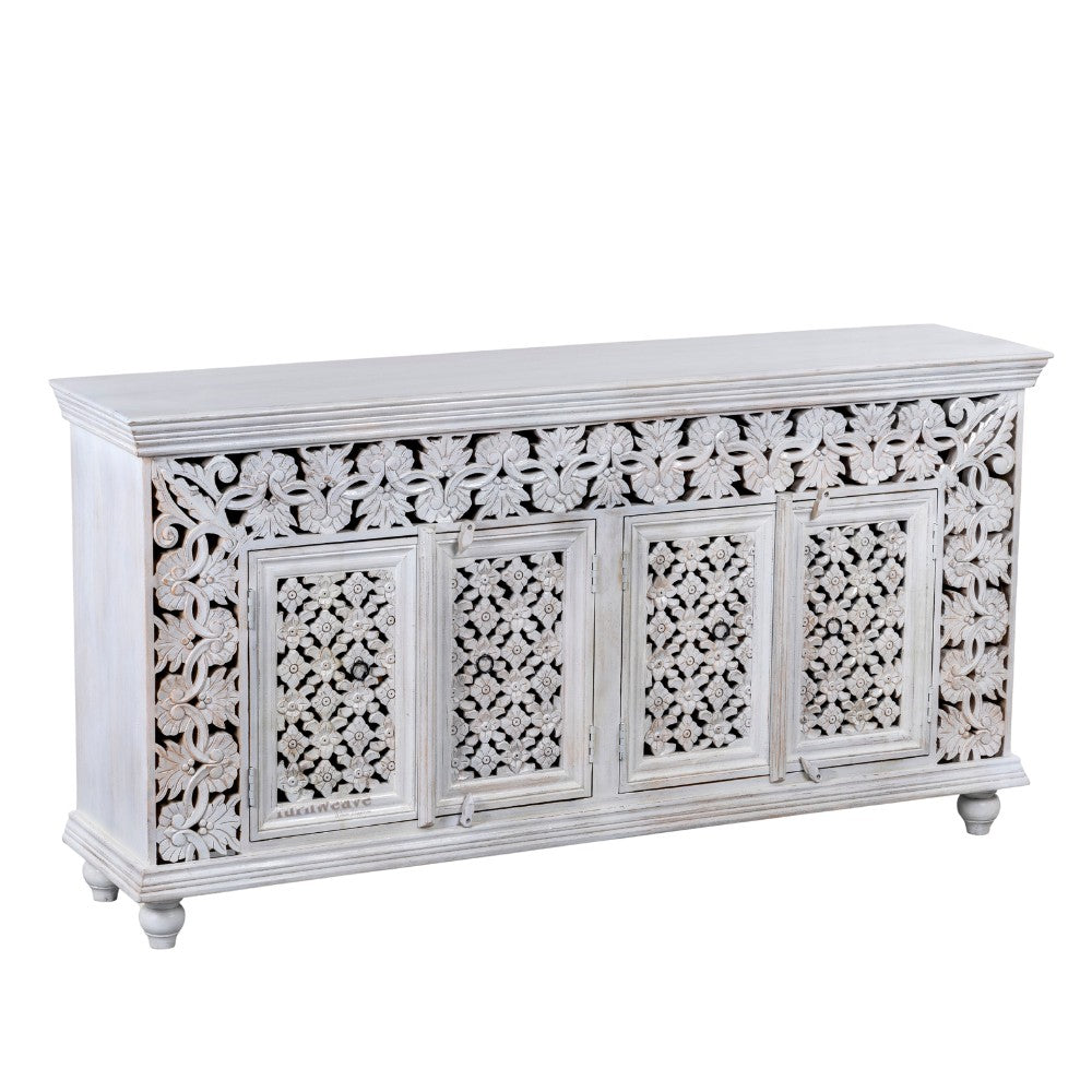 Eistha Wooden Carved Sideboard (White Distress)