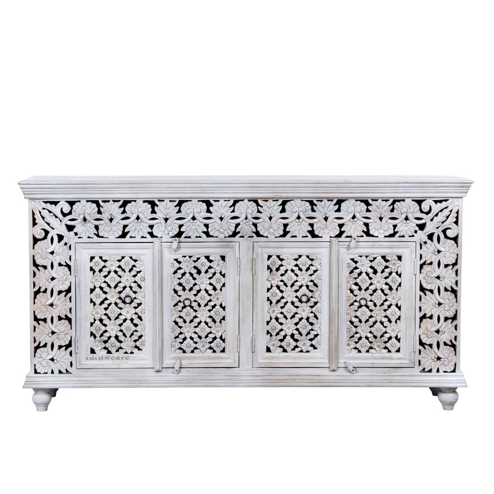 Eistha Wooden Carved Sideboard (White Distress)