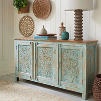 Phika Wooden Carved Sideboard (Light Blue Distress)