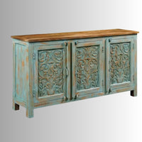 Phika Wooden Carved Sideboard (Light Blue Distress)