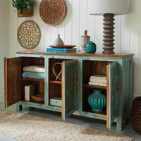 Phika Wooden Carved Sideboard (Light Blue Distress)