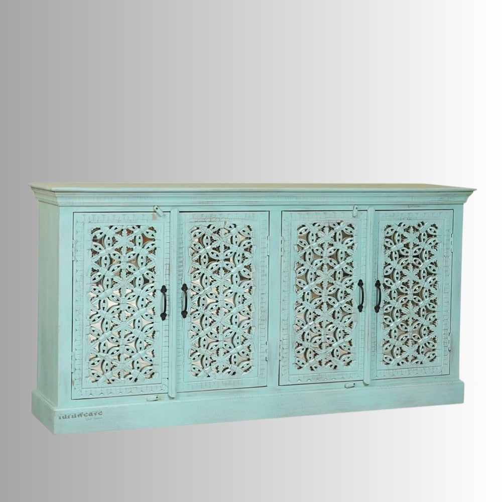 Ining Wooden Carved Sideboard (Light turquoise)