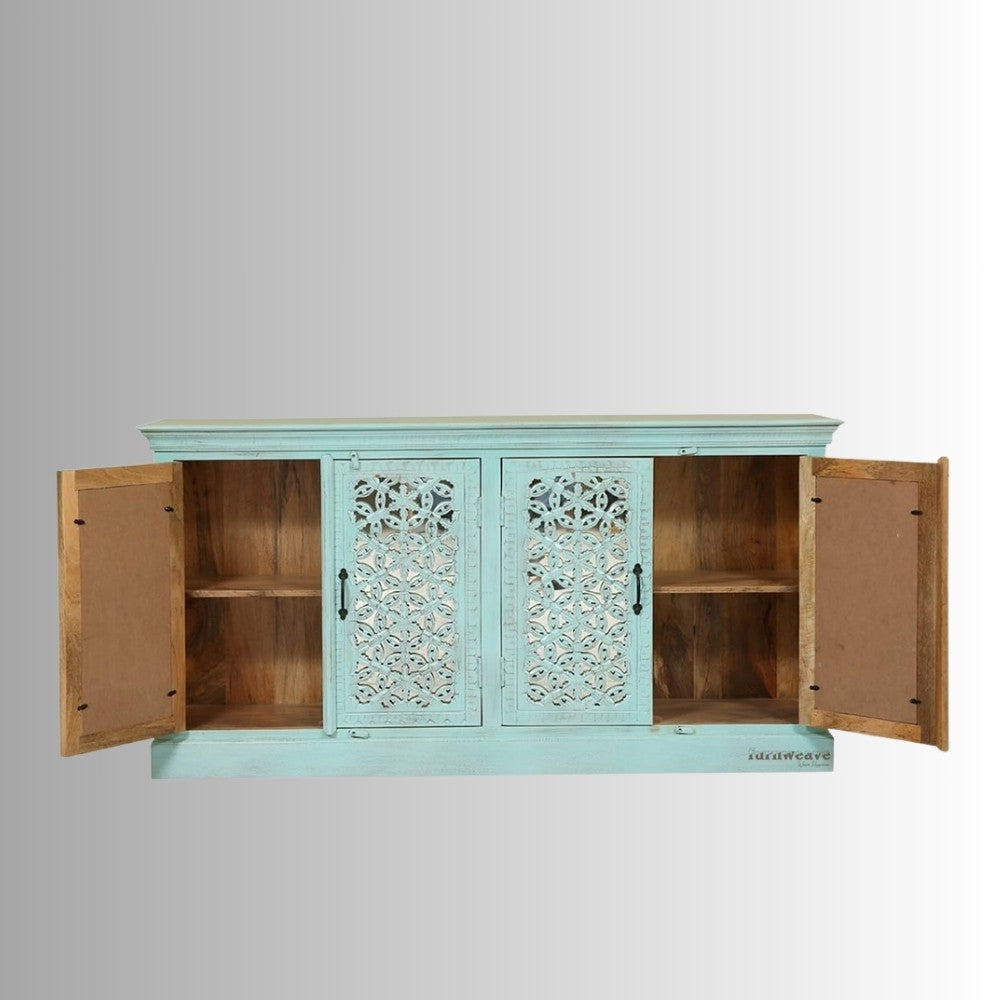 Ining Wooden Carved Sideboard (Light turquoise)