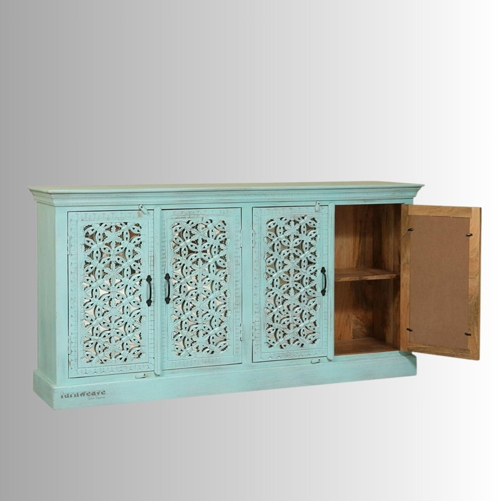 Ining Wooden Carved Sideboard (Light turquoise)