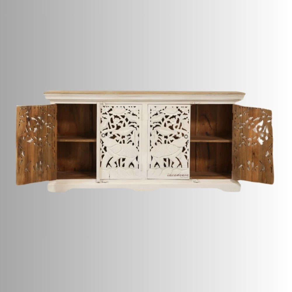 Sevena Wooden Carved Sideboard (Off White Distress)