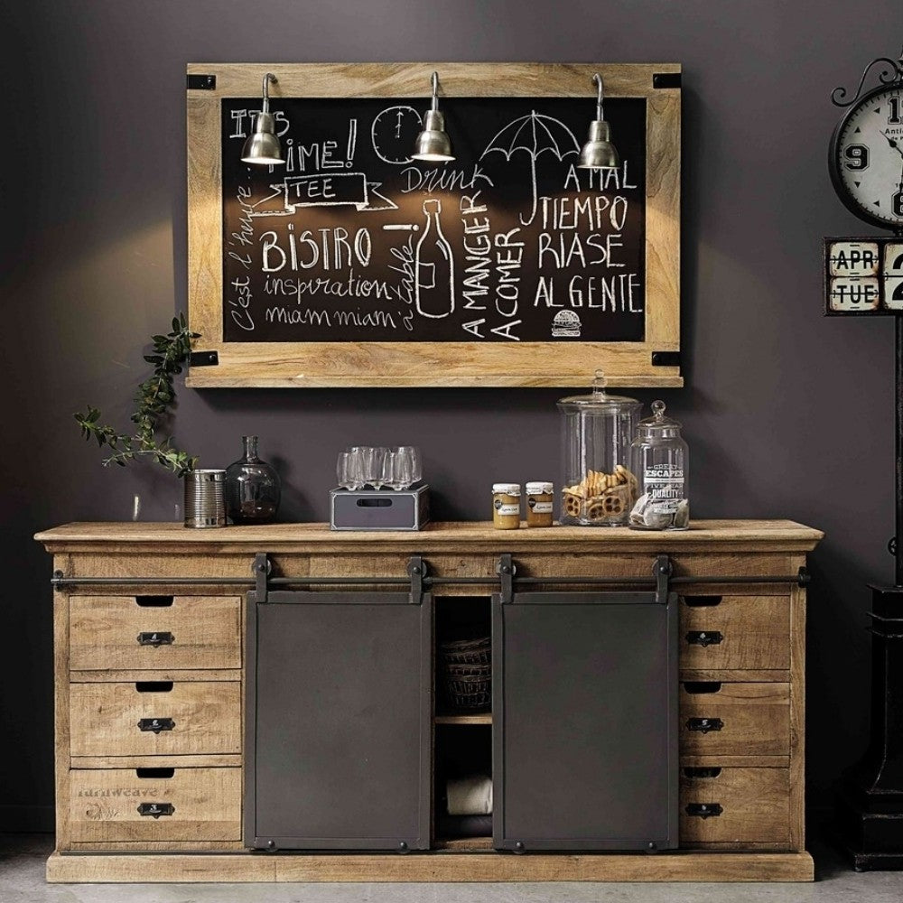 Saang Industrial Solid Wood Sliding Sideboard (Industrial Natural)