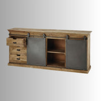 Saang Industrial Solid Wood Sliding Sideboard (Industrial Natural)