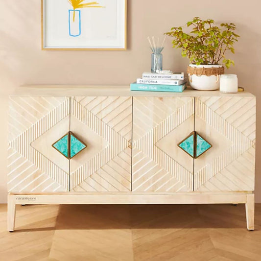 Eisth Wooden Modern Designer Sideboard (White Distress)