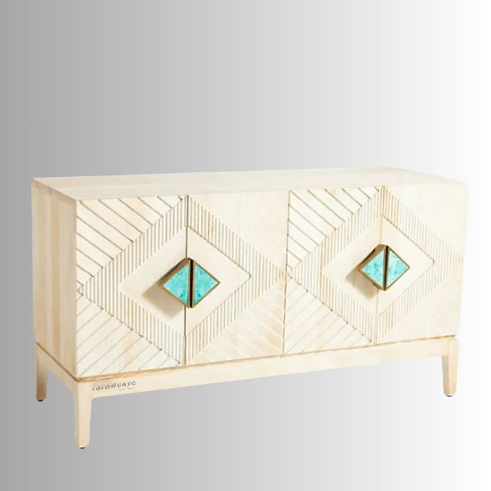 Eisth Wooden Modern Designer Sideboard (White Distress)