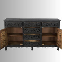 Ativia Wooden Carved Storage Sideboard (Black Antique)