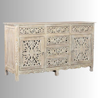 Ativia Wooden Carved Storage Sideboard (White Distress)