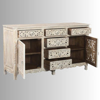 Ativia Wooden Carved Storage Sideboard (White Distress)