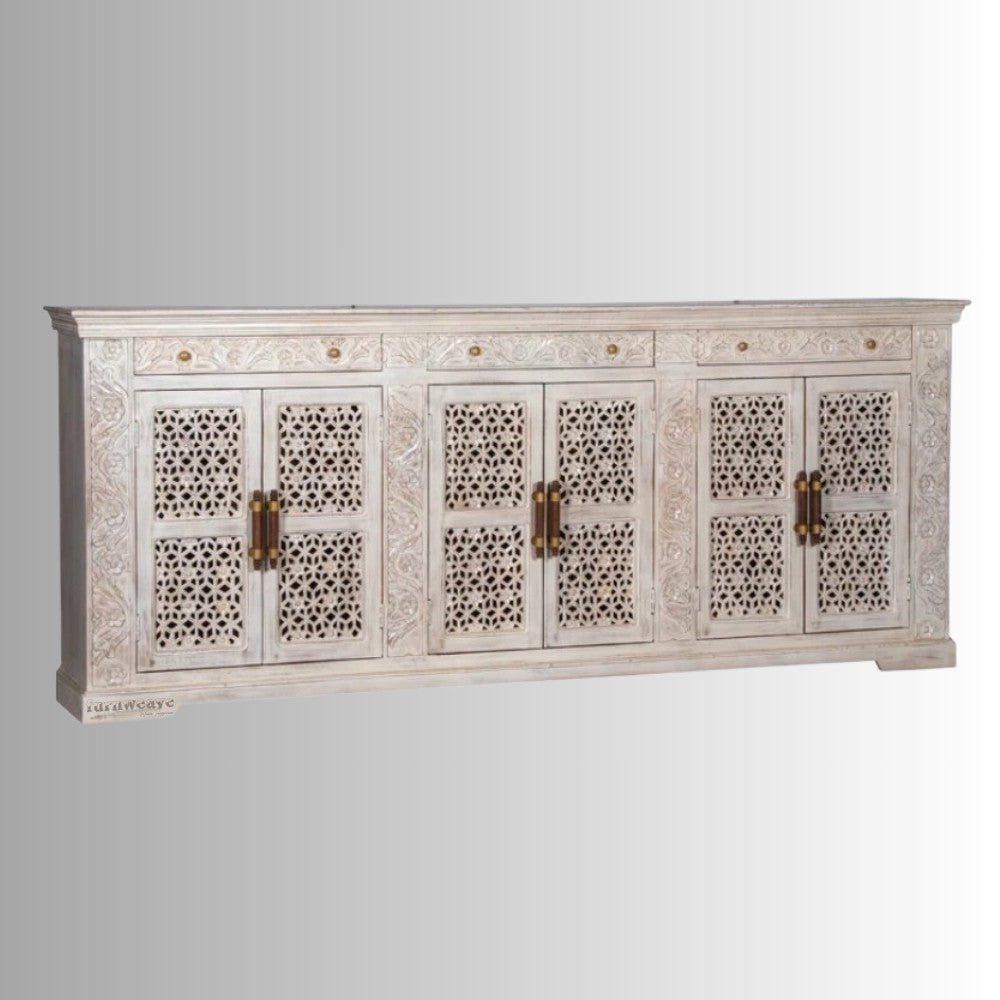 Efen Wooden Large Carved Sideboard (White Distress)