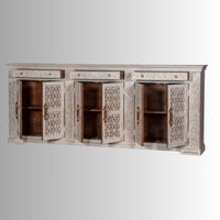 Efen Wooden Large Carved Sideboard (White Distress)